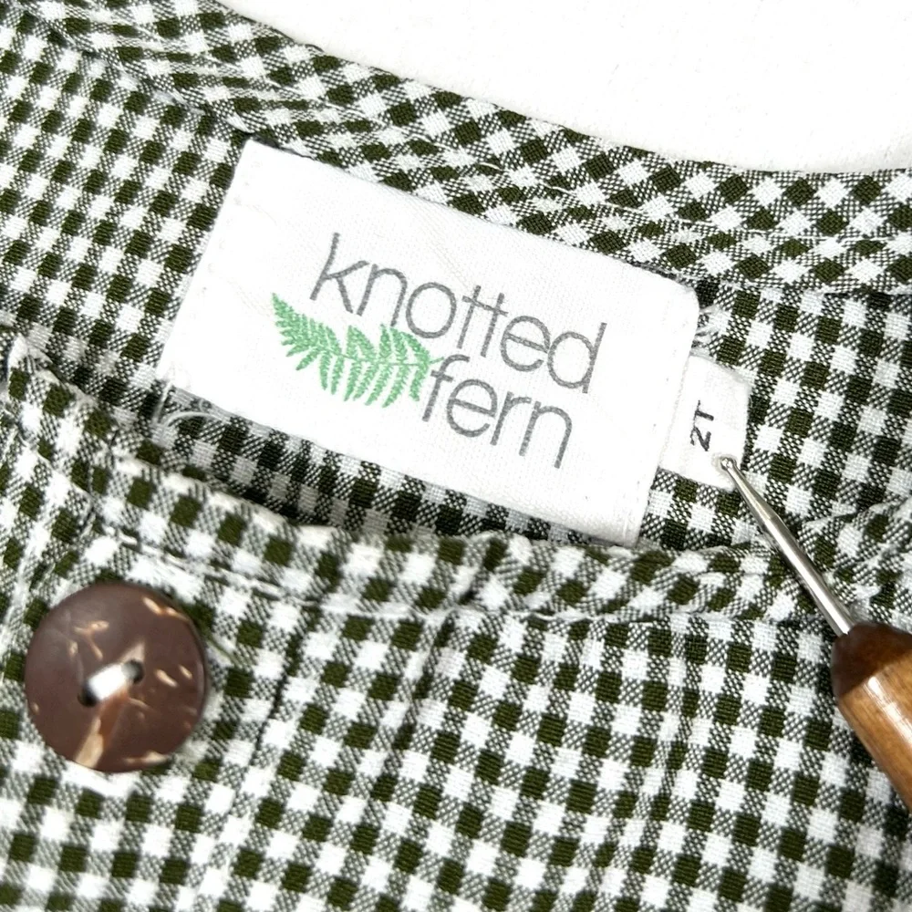 KNOTTED FERN Toddler Girls Short Sleeve Tunic 2T Green Gingham‎ Neutral Fall
